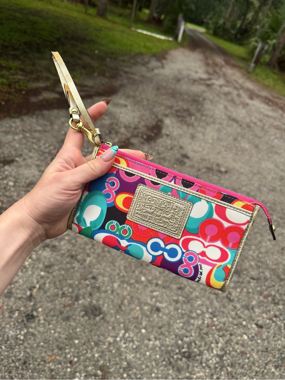Coach Multicolor poppy  Signature Wristlet in Pink, Blue & Red